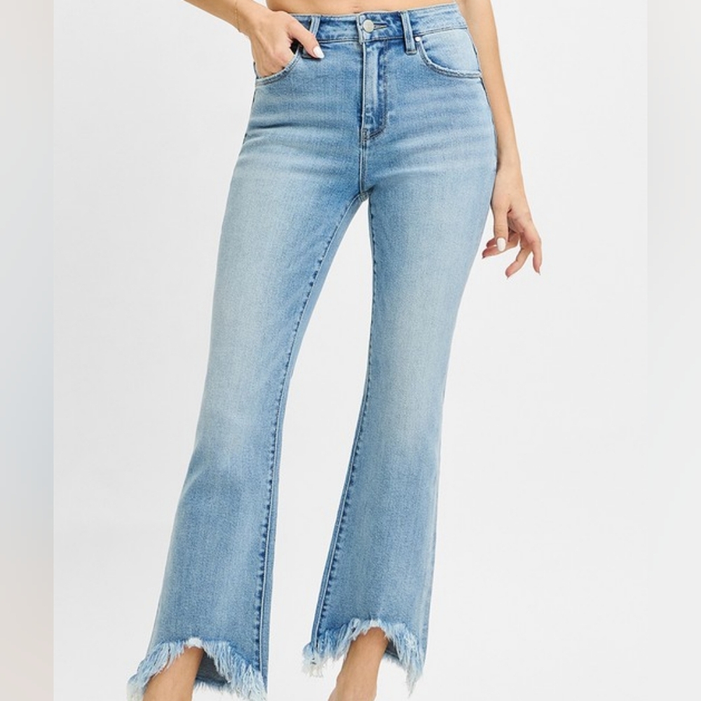 RISEN High Rise Crop Bootcut Fray Hem Jeans
